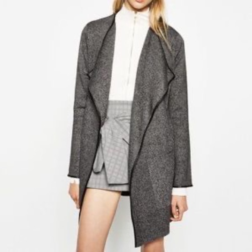 ZARA Knit Cardigan with Faux Leather Piping
